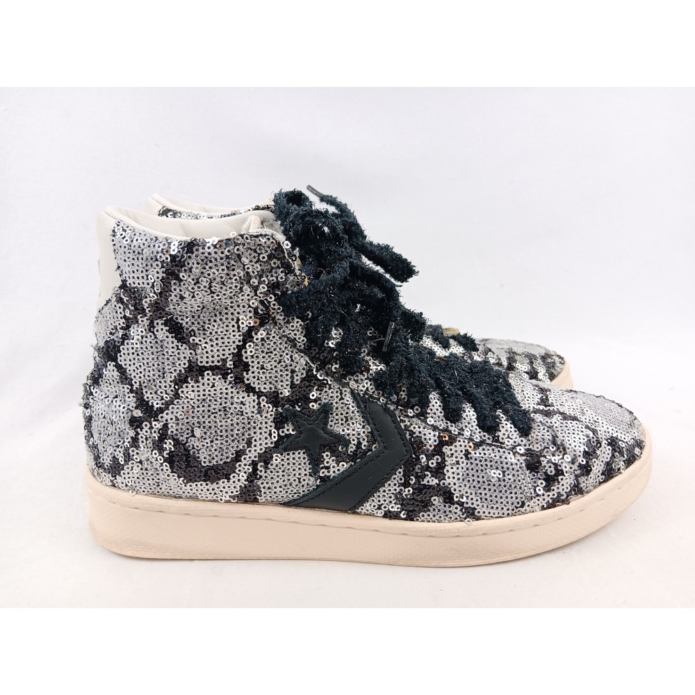 Converse Pro Leather High Top Sequin Snakequins Black Silver Sneakers Women's‎ 9 - Picture 7 of 11